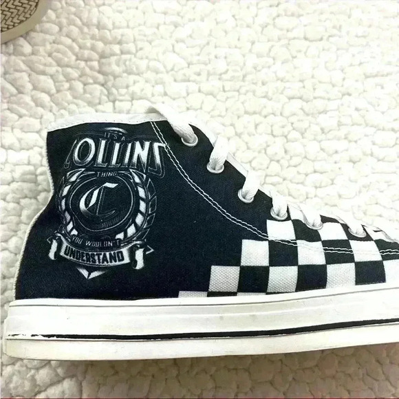 Collins Black/White Checker “Its A Collin’s Thing” Graphic Lace High Top Size 10 - Picture 10 of 14